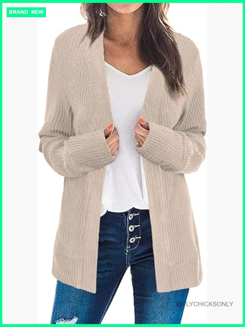 Long Sleeve Open Front Cardigan Sweater Fleece Material Business Casual